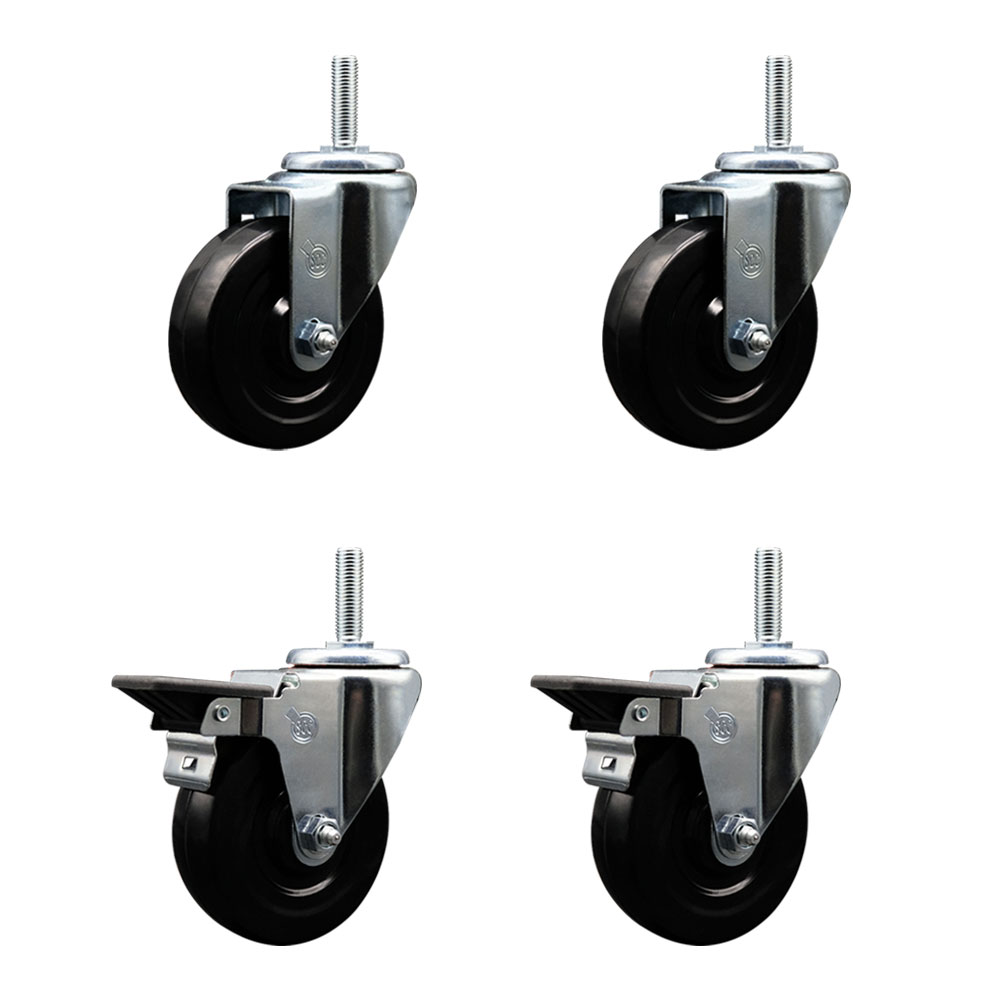 SCC-TS20S414-SRS-58212-2-PLB-2 Soft Rubber Swivel Threaded Stem Caster with 4 x 1.25 in. Black Wheels & 0.63 in. Stems - Set of 4