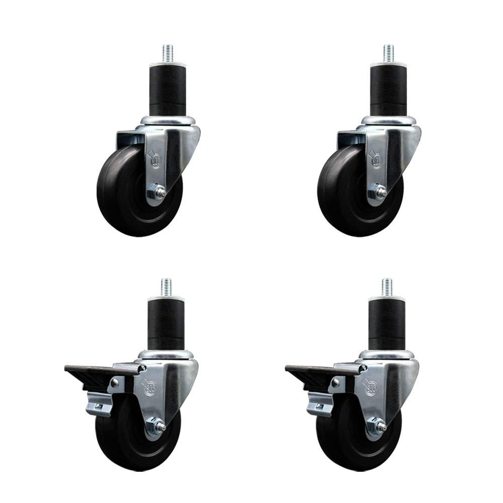 SCC-EX20S3514-SRS-2-PLB-2-134 Soft Rubber Swivel Expanding Stem Caster with 3.5 in. Black Wheels & 1.75 in. Stems - Set of 4
