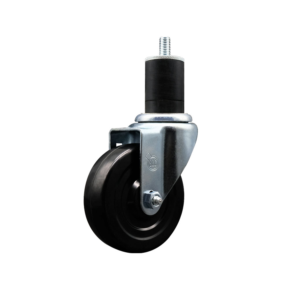 SCC-EX20S414-SRS-134 Soft Rubber Expanding Stem Swivel Caster with 4 in. Black Wheel & 1.75 in. Stem