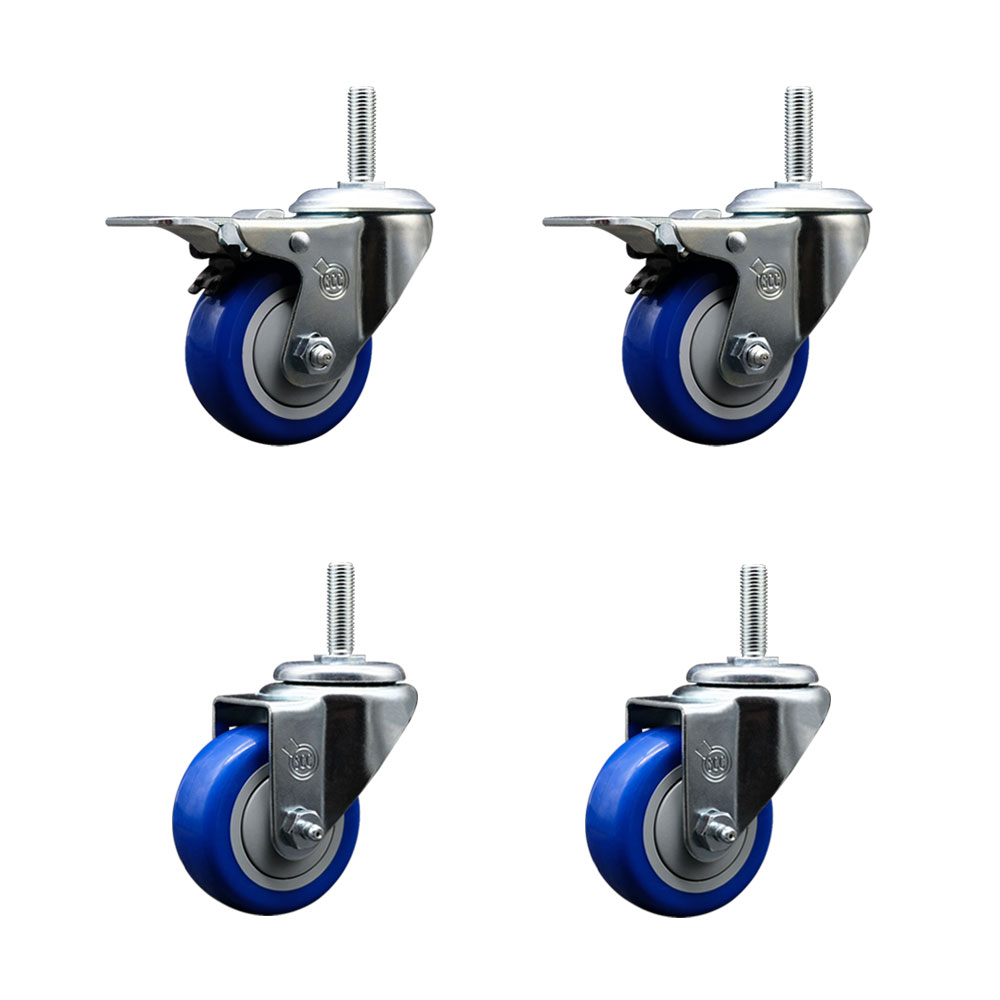 SCC-TSTTL20S314-PPUB-BLUE-58212-2-S2 Polyurethane Swivel Threaded Stem Caster with 3 x 1.25 in. Blue Wheels & 0.63 in. Stems - Set of 4