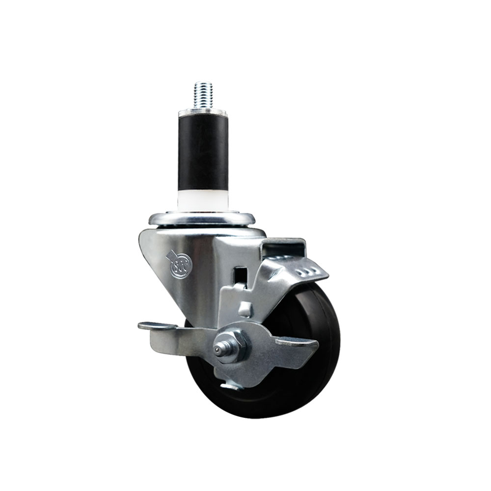 SCC-EX20S314-SRS-TLB-138 Soft Rubber Expanding Stem Swivel Caster with 3 in. Black Wheel & 1.38 in. Stem & Top Locking Brake