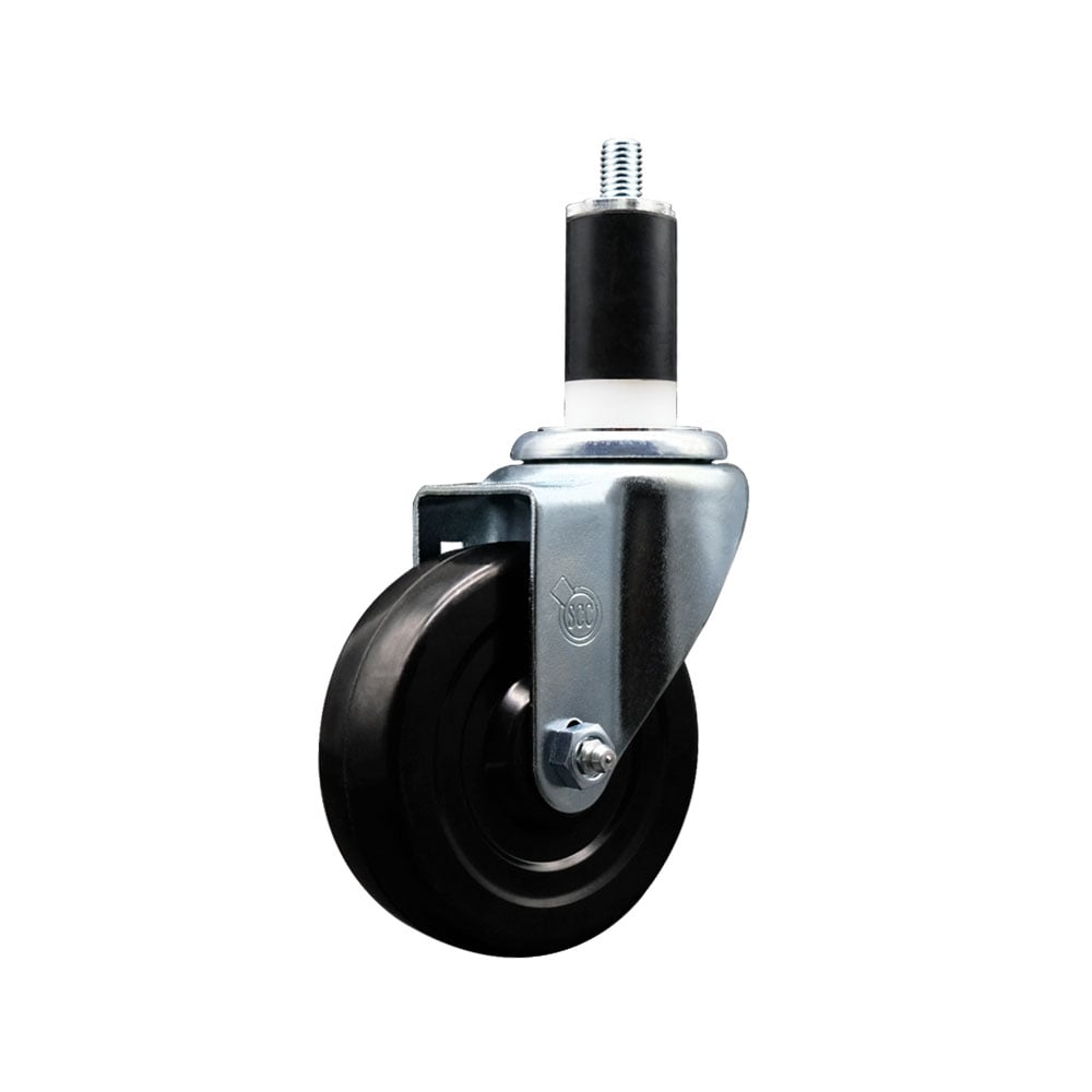 SCC-EX20S414-SRS-138 Soft Rubber Expanding Stem Swivel Caster with 4 in. Black Wheel & 1.38 in. Stem