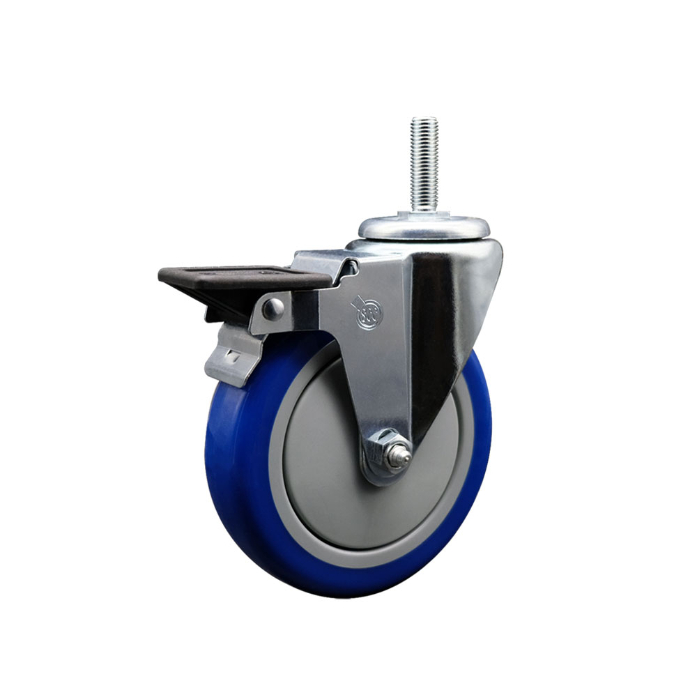 SCC-TS20S514-PPUB-BLUE-PLB-58212 Polyurethane Swivel Threaded Stem Caster with 5 x 1.25 in. Blue Wheel & 0.63 in. Stem & Posi Locking Brake