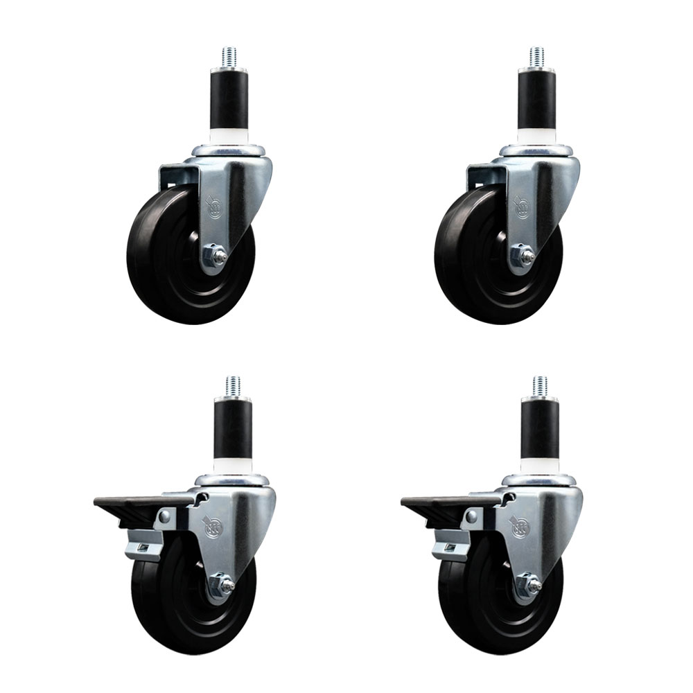 SCC-EX20S414-SRS-2-PLB-2-138 Soft Rubber Swivel Expanding Stem Caster with 4 in. Black Wheels & 1.38 in. Stems - Set of 4