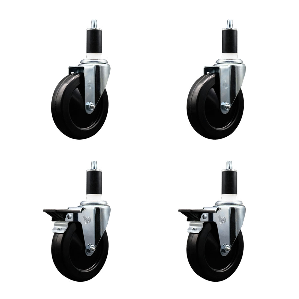 SCC-EX20S514-SRS-2-PLB-2-138 Soft Rubber Swivel Expanding Stem Caster with 5 in. Black Wheels & 1.38 in. Stems - Set of 4