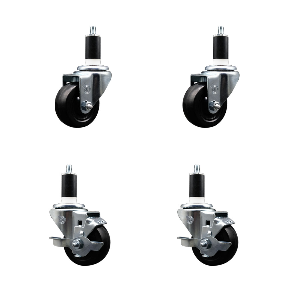 SCC-SSEX20S314-SRS-2-TLB-2-138 Stainless Steel Soft Rubber Swivel Expanding Stem Caster with 3 in. Black Wheels & 1.38 in. Stems - Set of 4