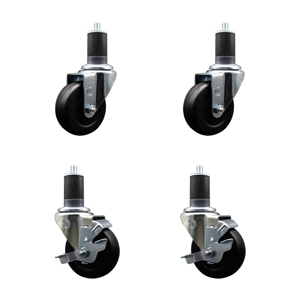 SCC-EX20S3514-SRS-2-TLB-2-158 Soft Rubber Swivel Expanding Stem Caster with 3.5 in. Black Wheels & 1.63 in. Stems - Set of 4