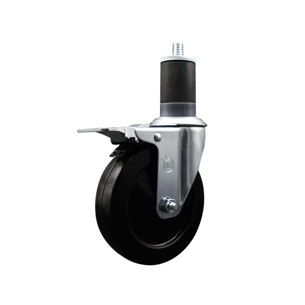 SCC-EXTTL20S514-SRS-158 Soft Rubber Expanding Stem Swivel Caster with 5 in. Black Wheel & 1.63 in. Stem & Total Locking Brake
