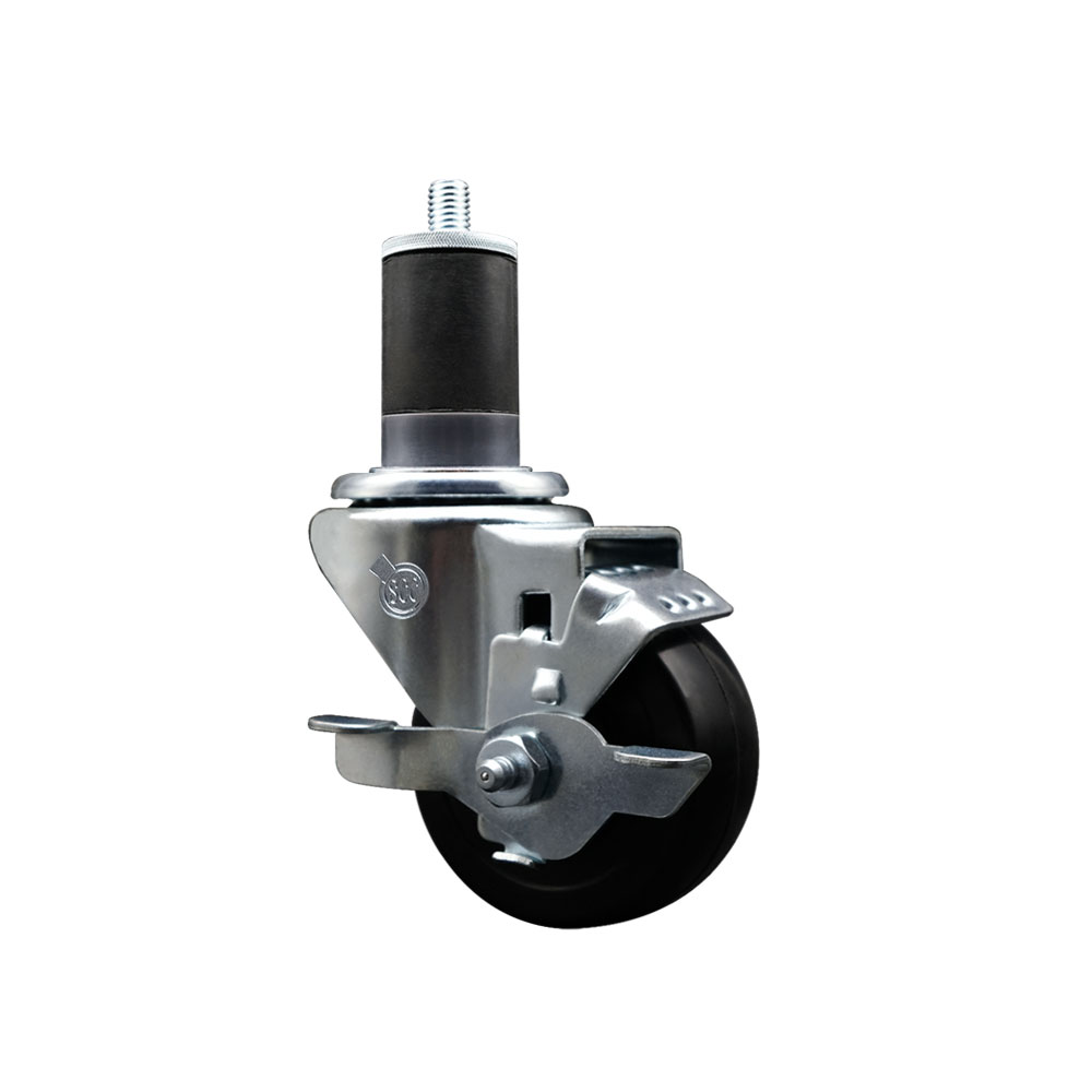 SCC-SSEX20S314-SRS-TLB-158 Stainless Steel Soft Rubber Expanding Stem Swivel Caster with 3 in. Black Wheel & 1.63 in. Stem & Top Locking Brake