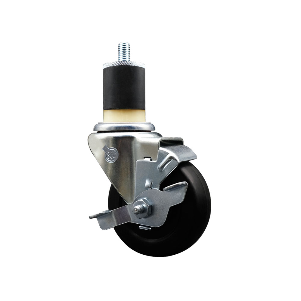 SCC-EX20S3514-SRS-TLB-178 Soft Rubber Expanding Stem Swivel Caster with 3.5 in. Black Wheel & 1.87 in. Stem & Top Locking Brake