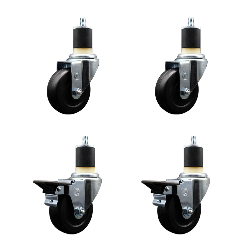 SCC-EX20S3514-SRS-2-PLB-2-178 Soft Rubber Swivel Expanding Stem Caster with 3.5 in. Black Wheels & 1.87 in. Stems - Set of 4
