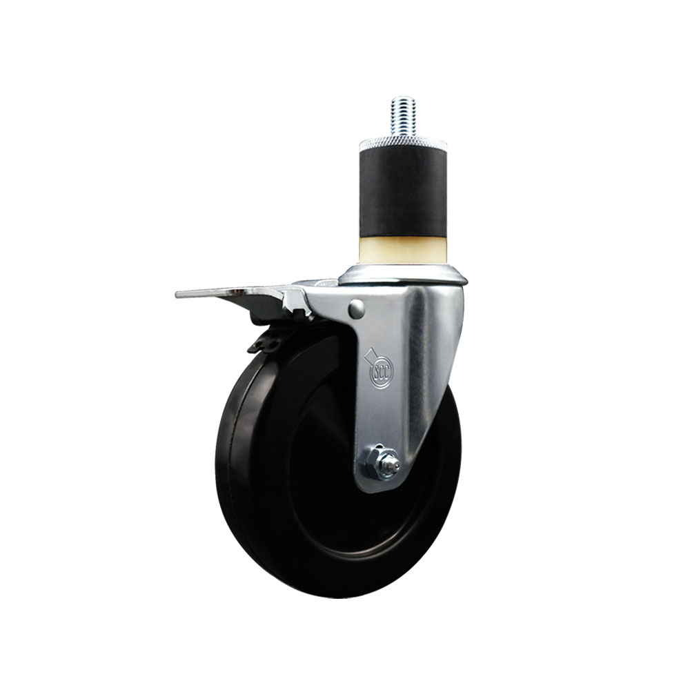 SCC-EXTTL20S514-SRS-178 Soft Rubber Expanding Stem Swivel Caster with 5 in. Black Wheel & 1.87 in. Stem & Total Locking Brake