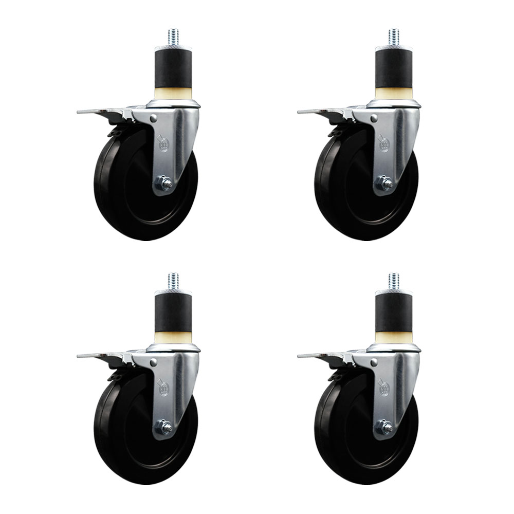 SCC-EXTTL20S514-SRS-178-4 Soft Rubber Swivel Expanding Stem Caster with 5 in. Black Wheels & 1.87 in. Stems - Set of 4