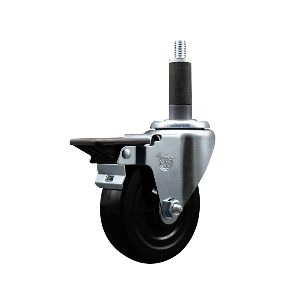 SCC-EX20S414-SRS-PLB-1 Soft Rubber Expanding Stem Swivel Caster with 4 in. Black Wheel & 1 in. Stem & Posi Locking Brake