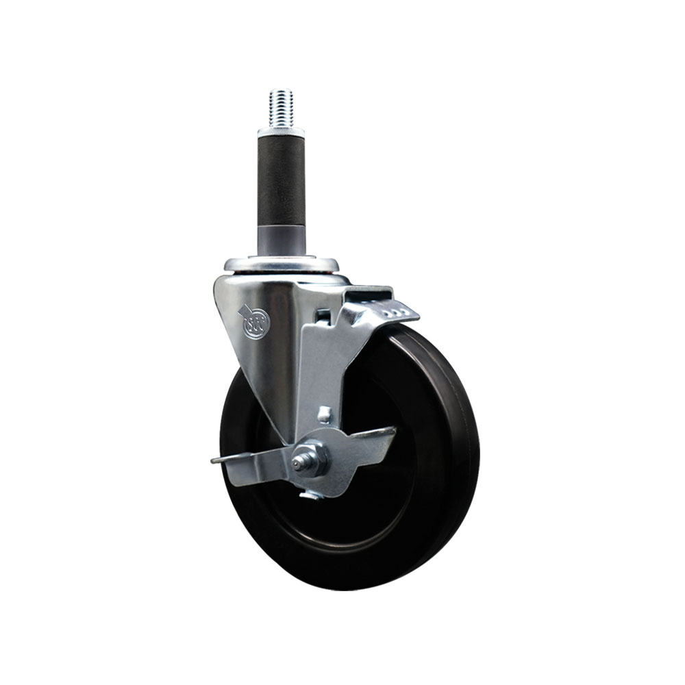 SCC-EX20S514-SRS-TLB-1 Soft Rubber Expanding Stem Swivel Caster with 5 in. Black Wheel & 1 in. Stem & Top Locking Brake
