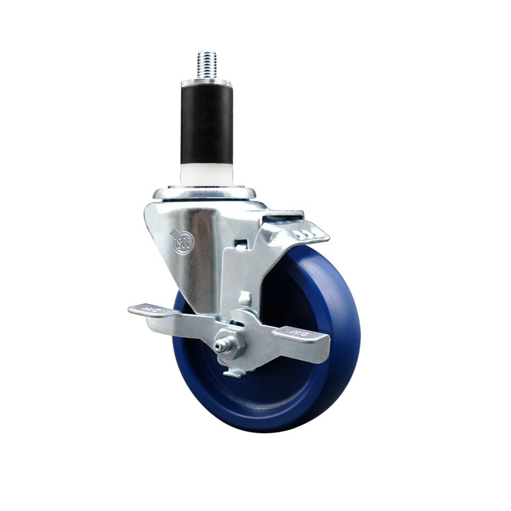 SCC-EX20S414-SPUS-TLB-138 Solid Polyurethane Expanding Stem Swivel Caster with 4 in. Blue Wheel & 1.38 in. Stem & Top Locking Brake