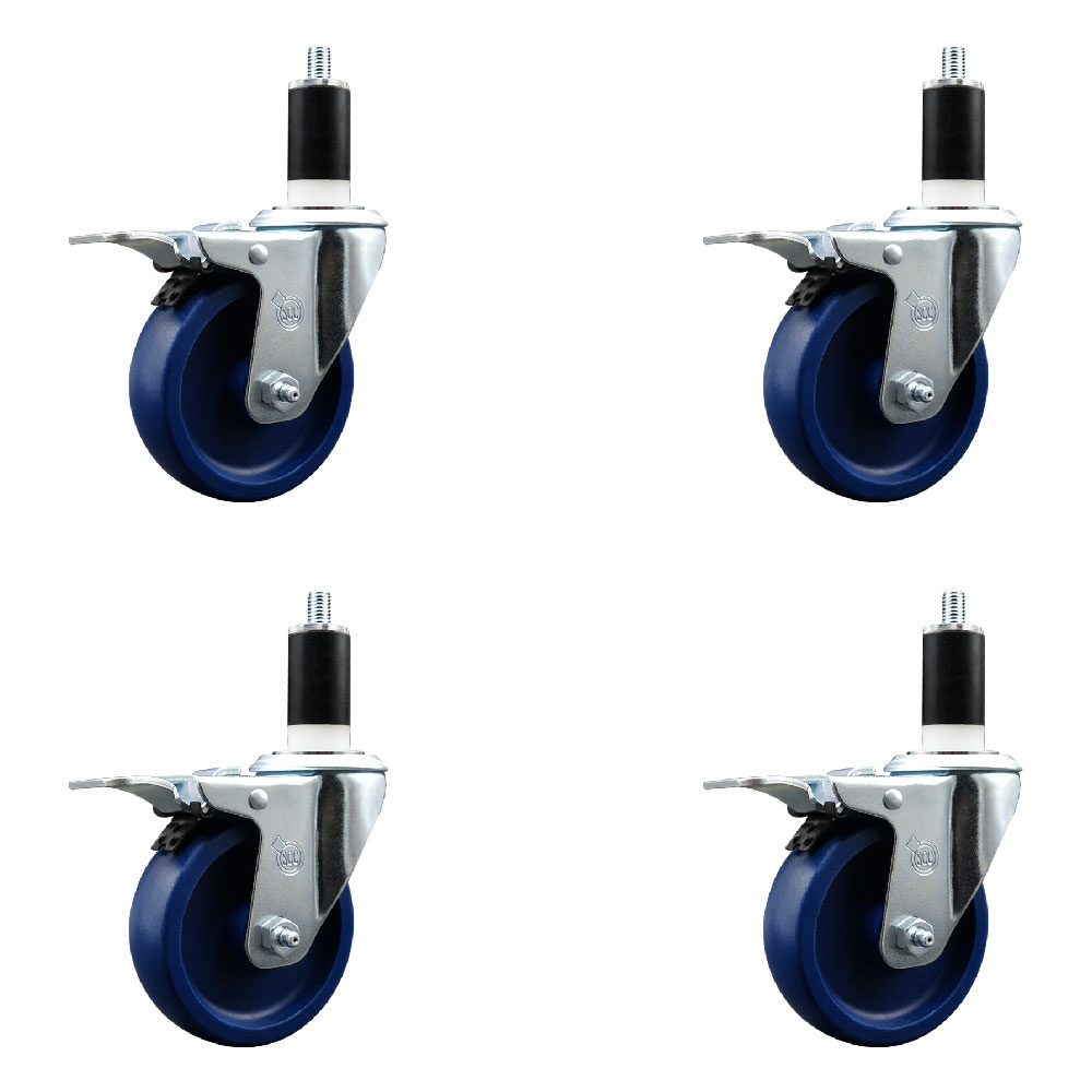 Stainless Steel Solid Polyurethane Swivel Expanding Stem Caster with 4 in. Blue Wheels & 1.38 in. Stems 4 Swivel - Set of 4