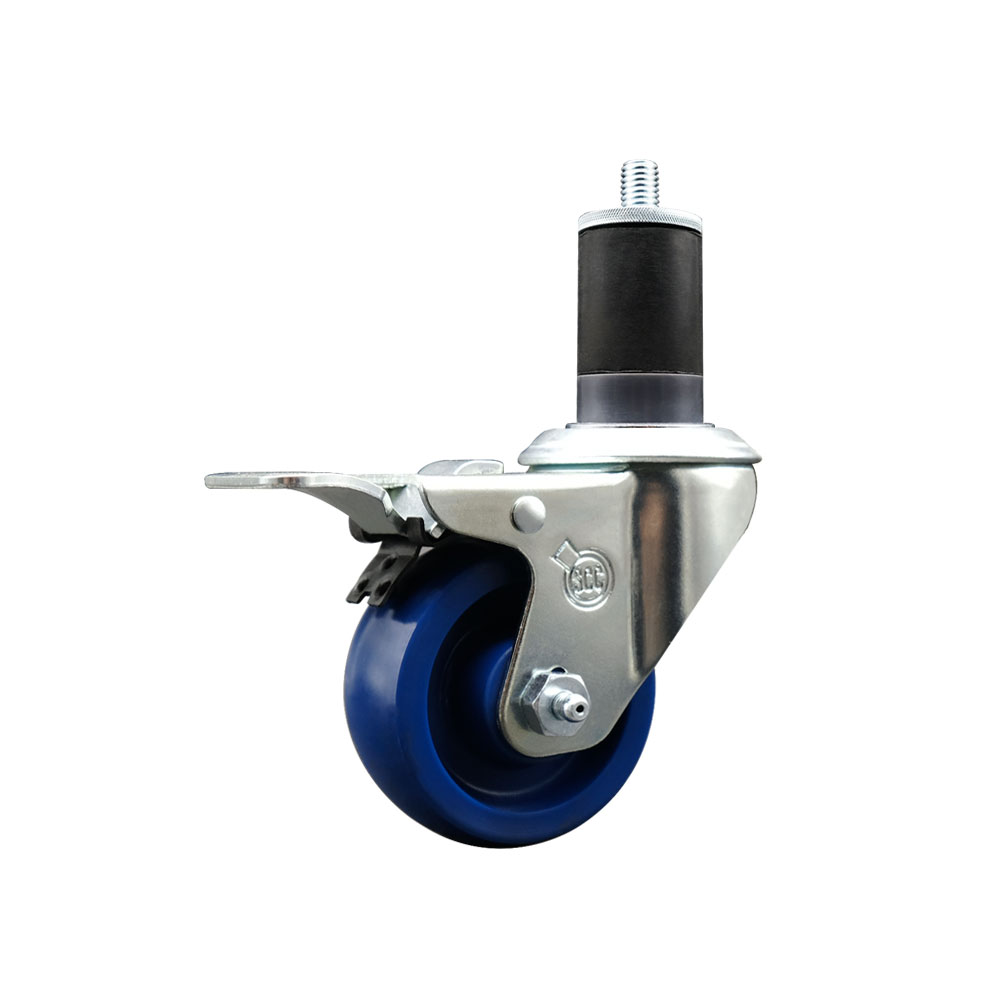 SCC-EXTTL20S314-SPUS-158 Solid Polyurethane Expanding Stem Swivel Caster with 3 in. Blue Wheel & 1.63 in. Stem & Total Locking Brake