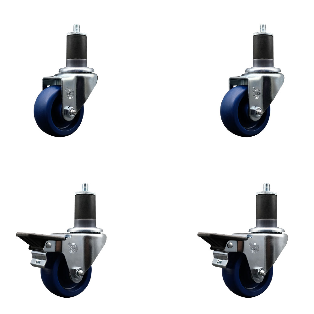 SCC-EX20S314-SPUS-2-PLB-2-158 Solid Polyurethane Swivel Expanding Stem Caster with 3 in. Blue Wheels & 1.63 in. Stems - Set of 4