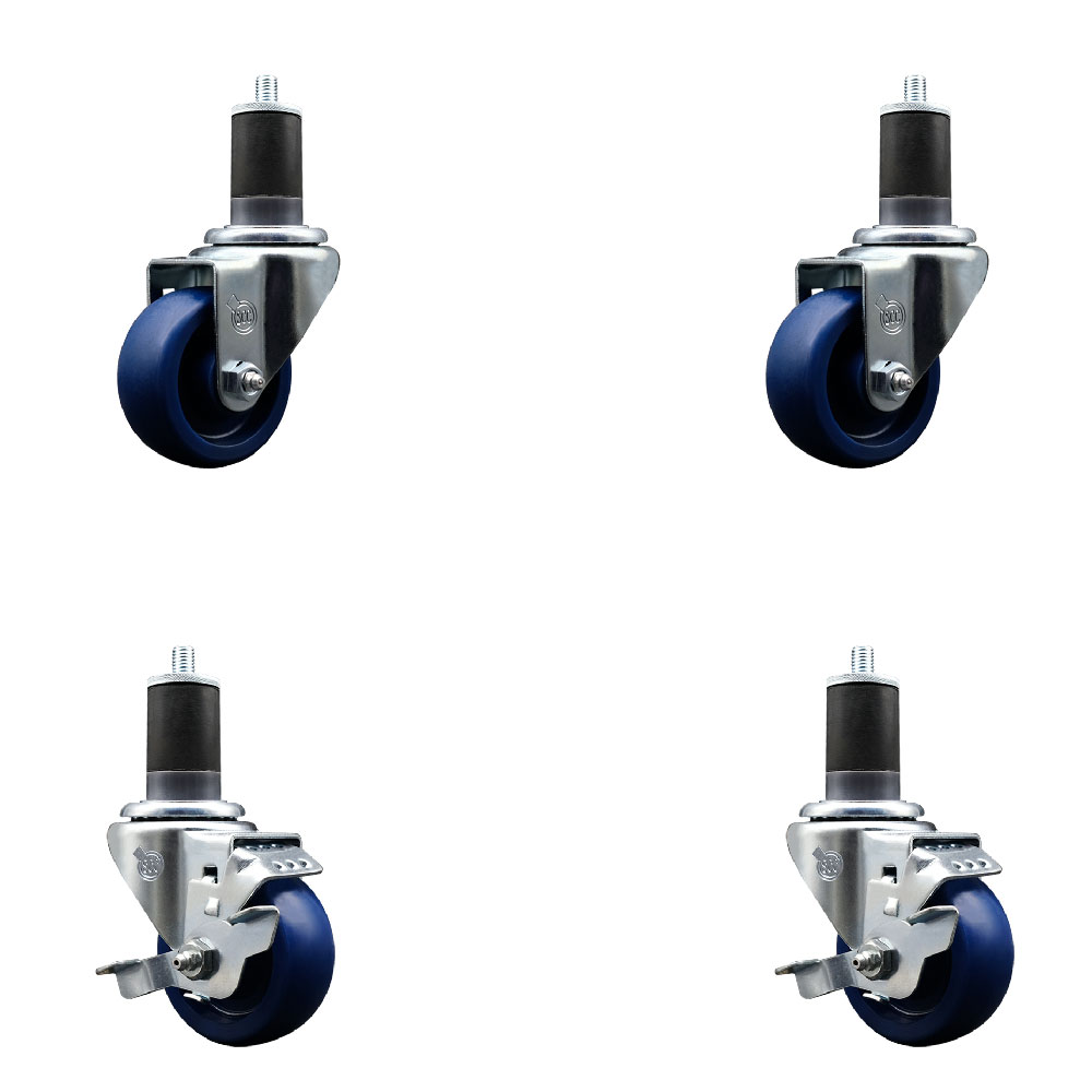 SCC-EX20S314-SPUS-2-TLB-2-158 Solid Polyurethane Swivel Expanding Stem Caster with 3 in. Blue Wheels & 1.63 in. Stems - Set of 4