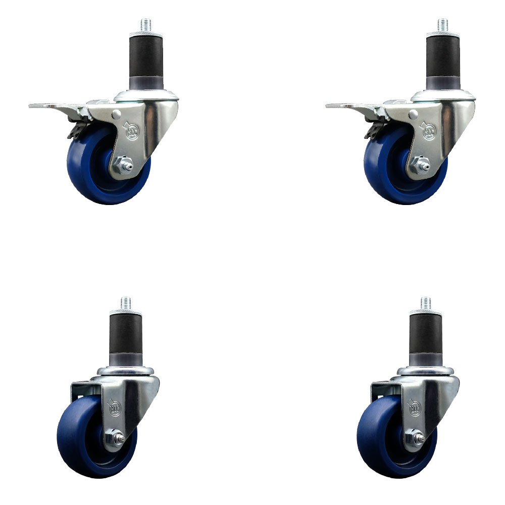 SCC-EXTTL20S314-SPUS-2-S-2-158 Solid Polyurethane Swivel Expanding Stem Caster with 3 in. Blue Wheels & 1.63 in. Stems - Set of 4