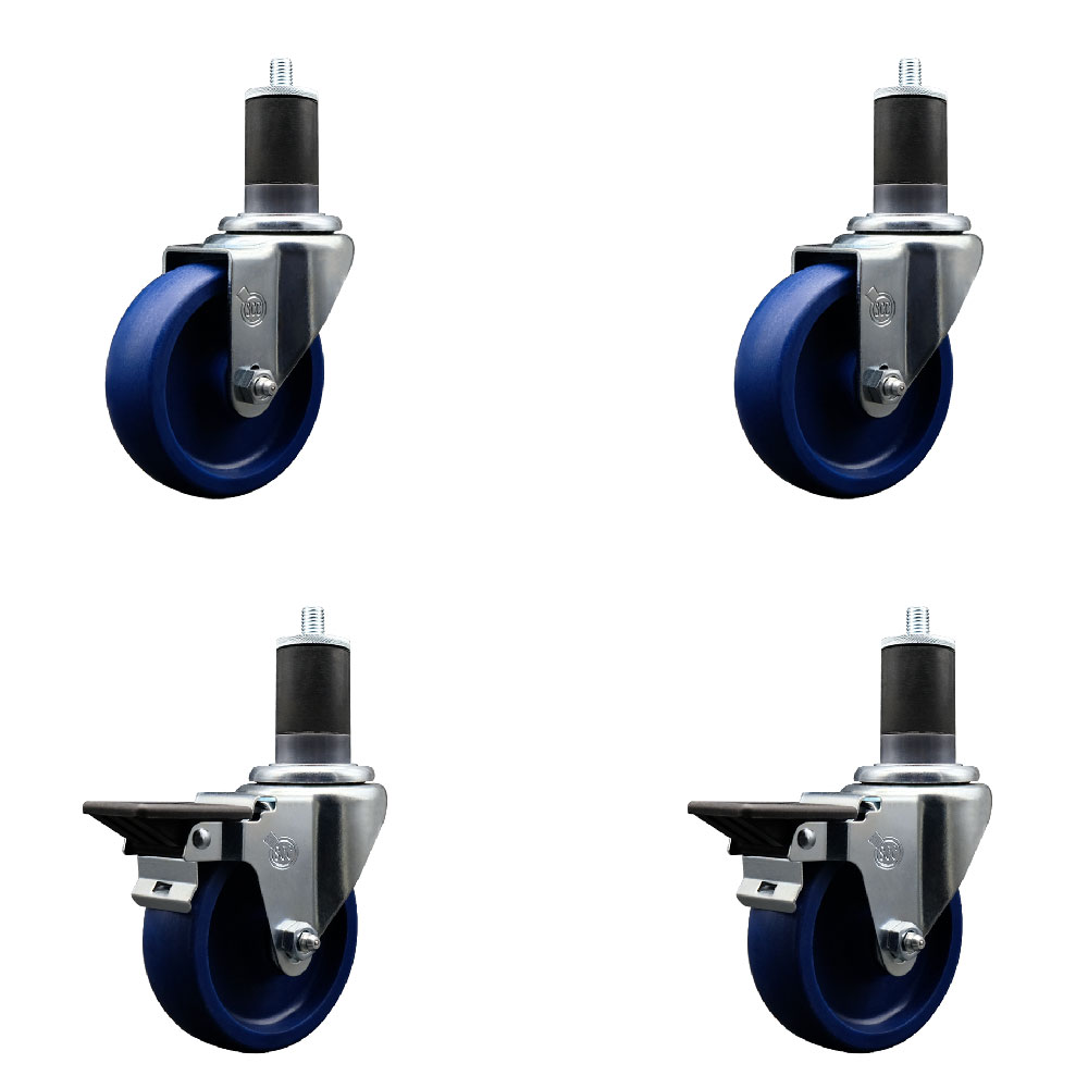 SCC-EX20S414-SPUS-2-PLB-2-158 Solid Polyurethane Swivel Expanding Stem Caster with 4 in. Blue Wheels & 1.63 in. Stems - Set of 4