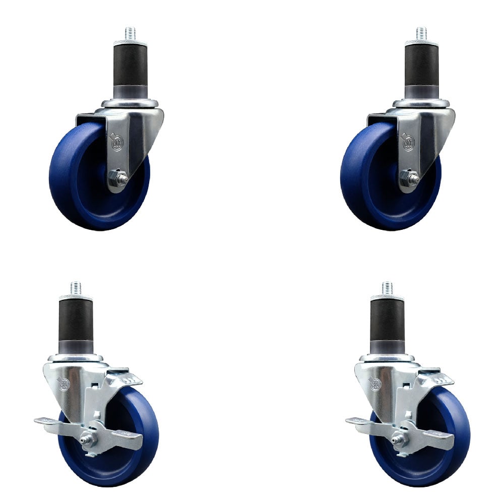 SCC-EX20S414-SPUS-2-TLB-2-158 Solid Polyurethane Swivel Expanding Stem Caster with 4 in. Blue Wheels & 1.63 in. Stems - Set of 4