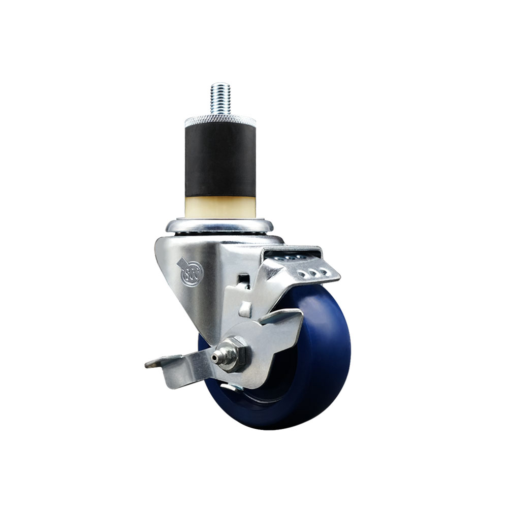 SCC-EX20S314-SPUS-TLB-178 Solid Polyurethane Expanding Stem Swivel Caster with 3 in. Blue Wheel & 1.87 in. Stem & Top Locking Brake