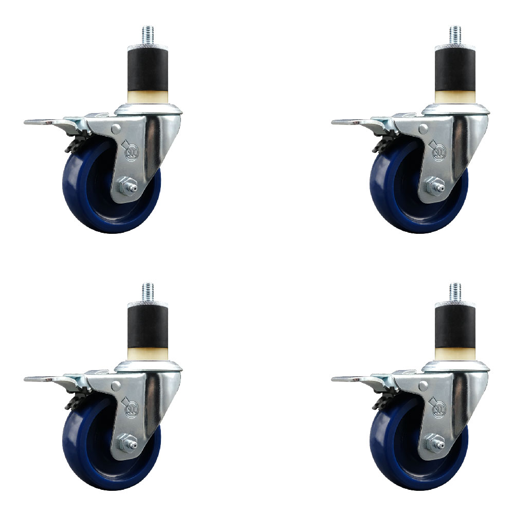 Solid Polyurethane Swivel Caster - Blue - Set of 4 - 1200 lbs Capacity
