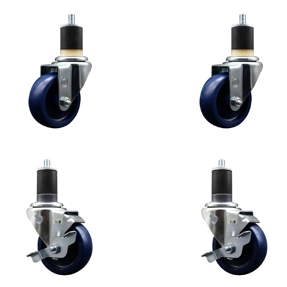 SCC-EX20S3514-SPUS-2-TLB-2-178 Solid Polyurethane Swivel Expanding Stem Caster with 3.5 in. Blue Wheels & 1.87 in. Stems - Set of 4