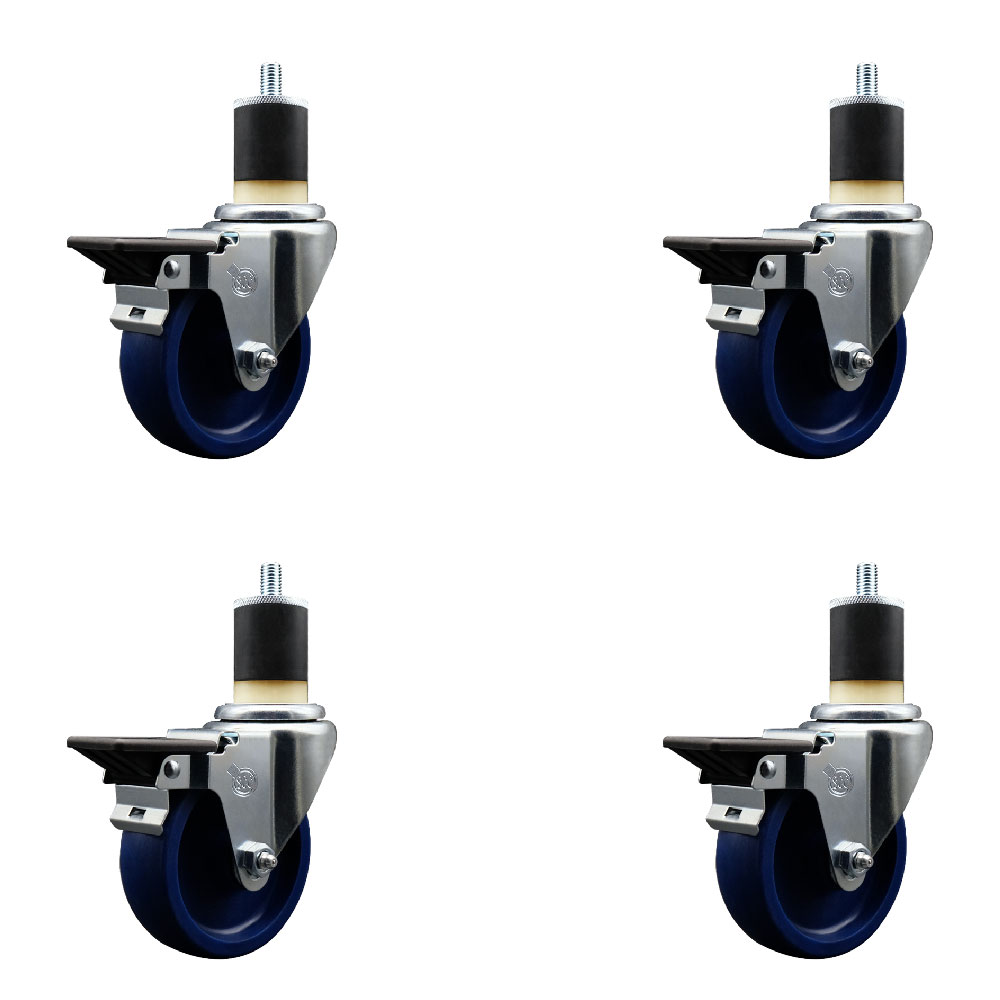 SCC-EX20S414-SPUS-PLB-178-4 Solid Polyurethane Swivel Expanding Stem Caster with 4 in. Blue Wheels & 1.87 in. Stems - Set of 4