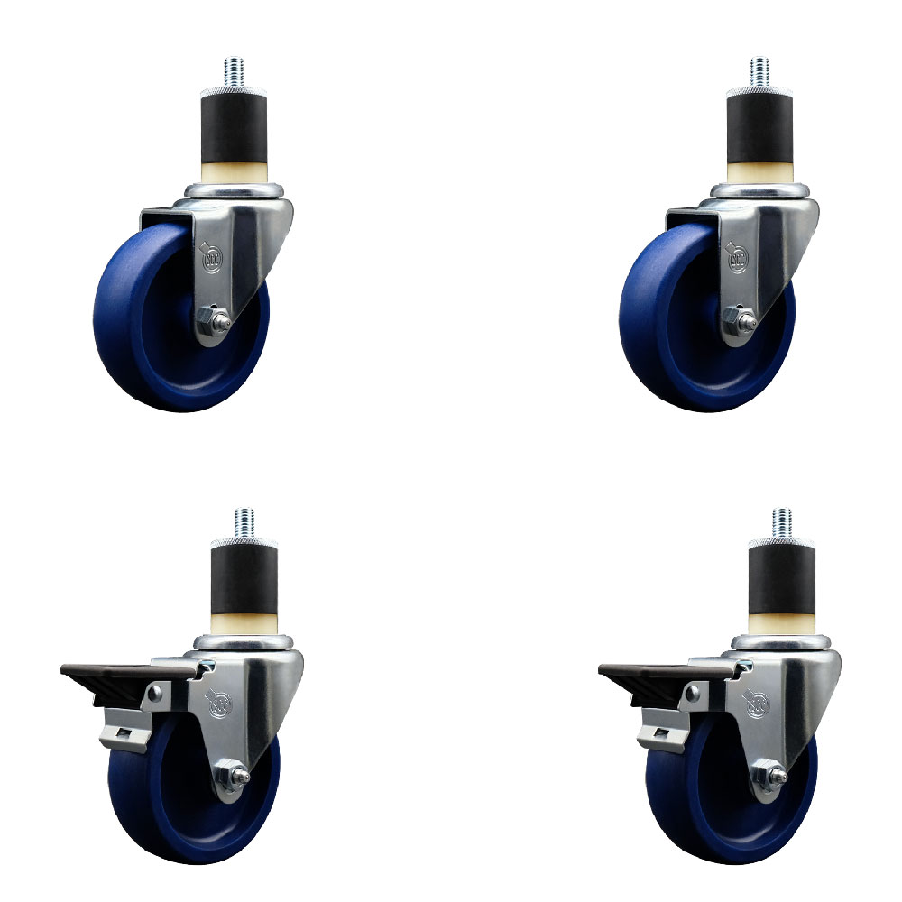 SCC-EX20S414-SPUS-2-PLB-2-178 Solid Polyurethane Swivel Expanding Stem Caster with 4 in. Blue Wheels & 1.87 in. Stems - Set of 4