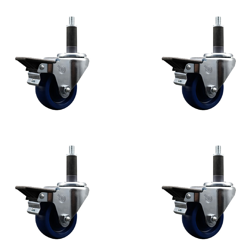 SCC-EX20S314-SPUS-PLB-1-4 Solid Polyurethane Swivel Expanding Stem Caster with 3 in. Blue Wheels & 1 in. Stems - Set of 4