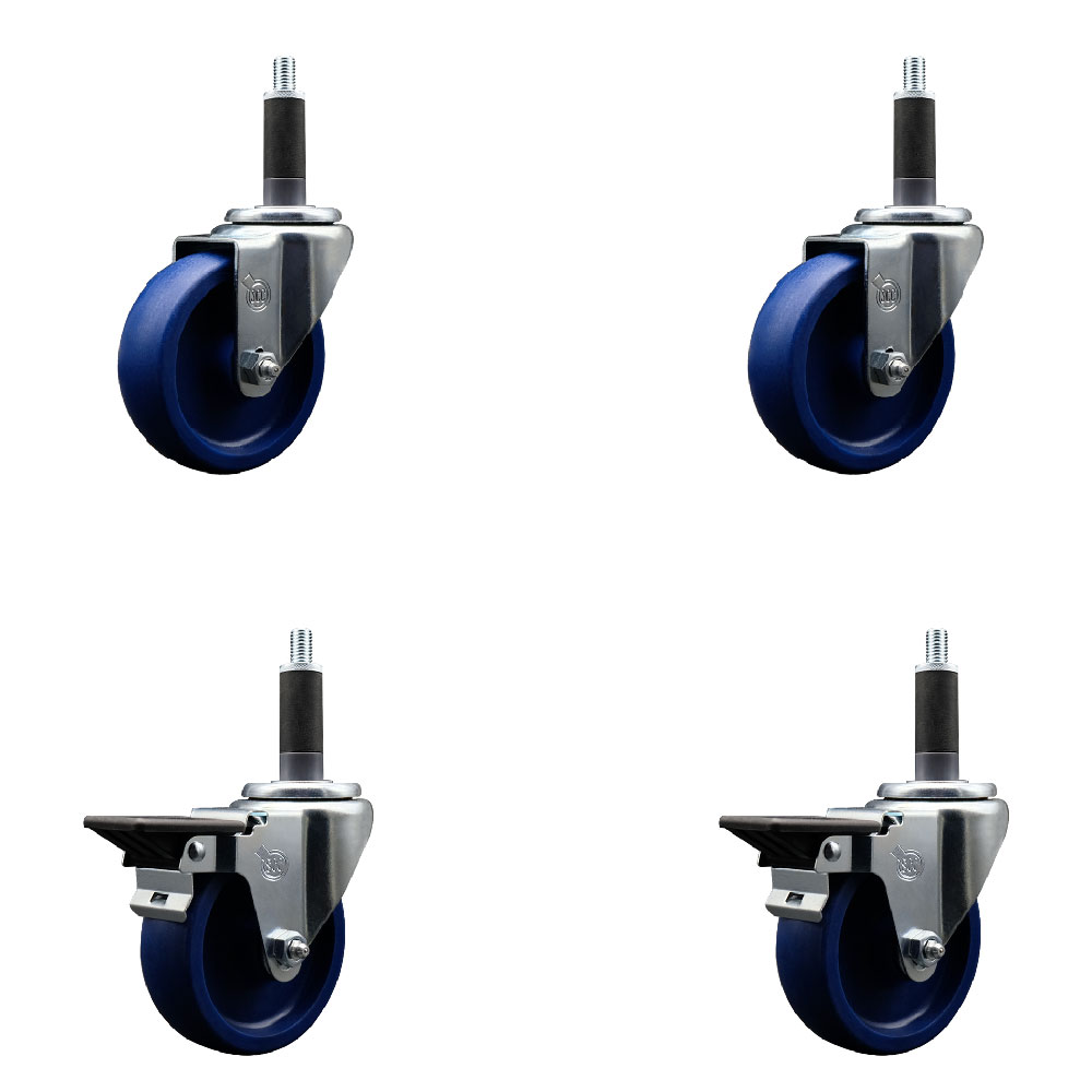 SCC-EX20S414-SPUS-2-PLB-2-1 Solid Polyurethane Swivel Expanding Stem Caster with 4 in. Blue Wheels & 1 in. Stems - Set of 4