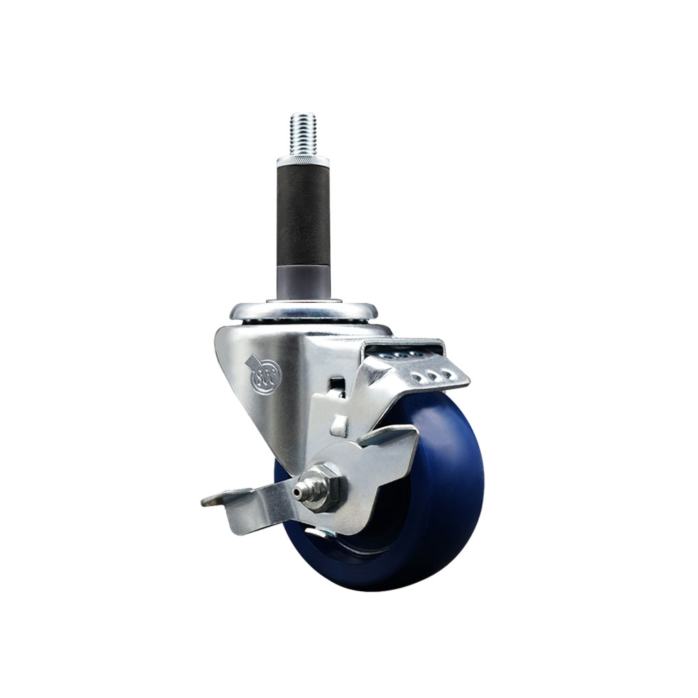 SCC-SSEX20S314-SPUS-TLB-1 Stainless Steel Solid Polyurethane Expanding Stem Swivel Caster with 3 in. Blue Wheel & 1 in. Stem & Top Locking Brake