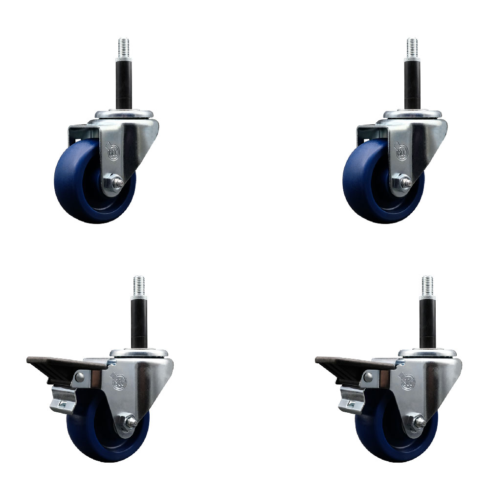 SCC-EX20S314-SPUS-2-PLB-2-34 Solid Polyurethane Swivel Expanding Stem Caster with 3 in. Blue Wheels & 0.75 in. Stems - Set of 4