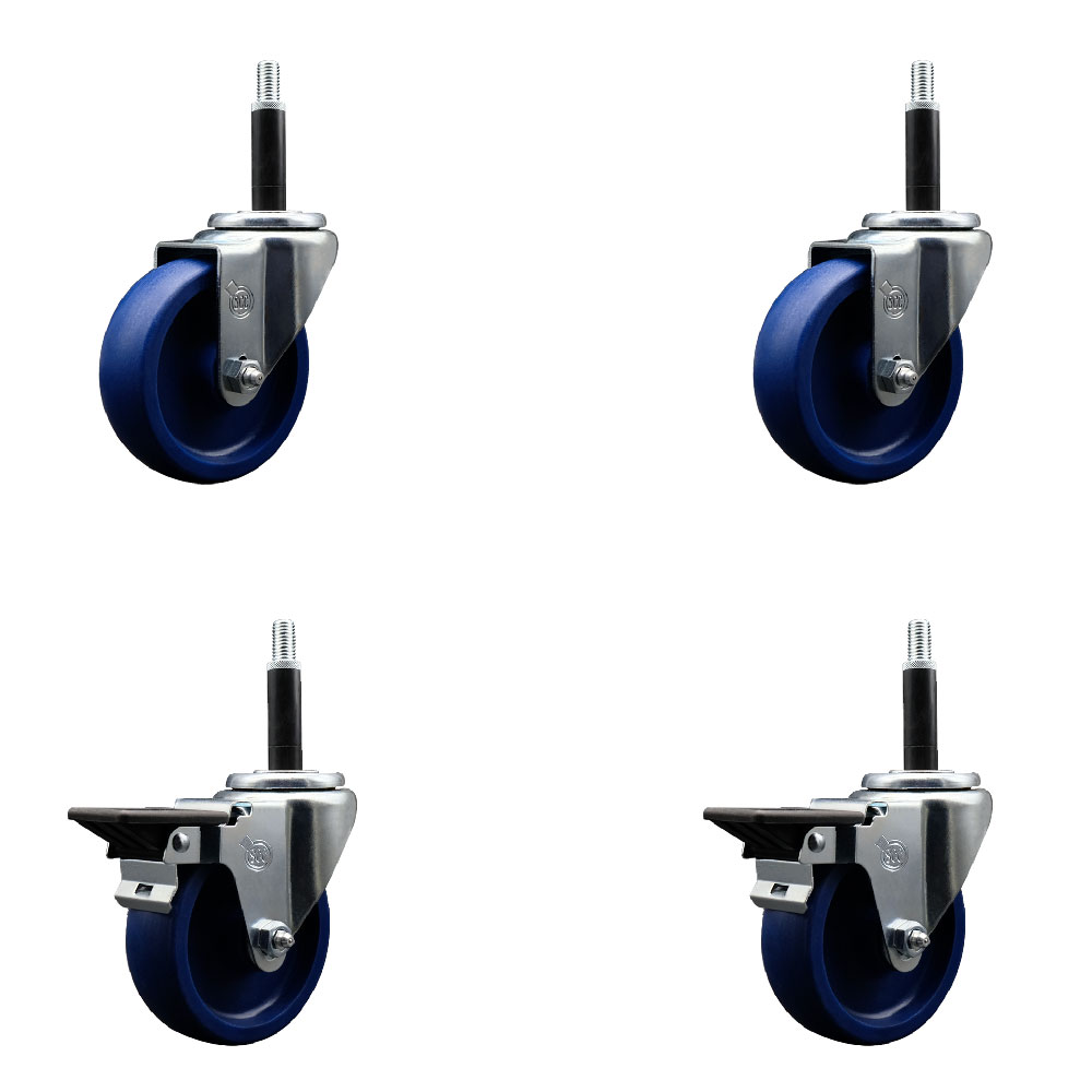 SCC-EX20S414-SPUS-2-PLB-2-34 Solid Polyurethane Swivel Expanding Stem Caster with 4 in. Blue Wheels & 0.75 in. Stems - Set of 4