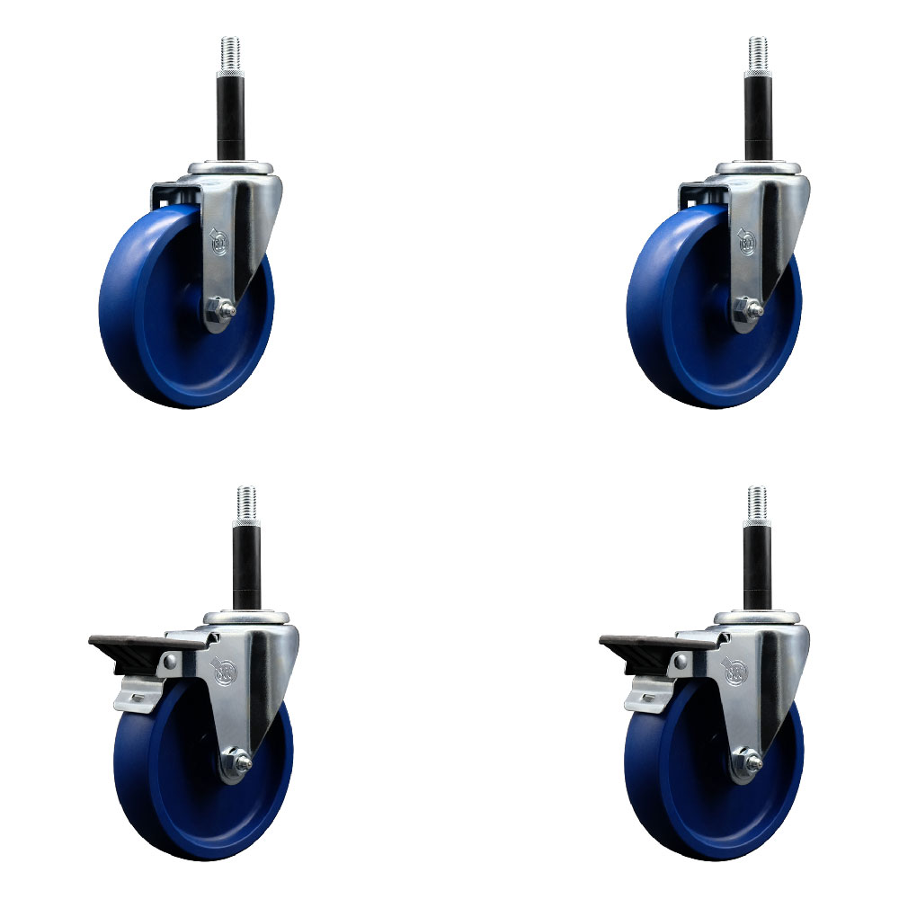 SCC-EX20S514-SPUS-2-PLB-2-34 Solid Polyurethane Swivel Expanding Stem Caster with 5 in. Blue Wheels & 0.75 in. Stems - Set of 4