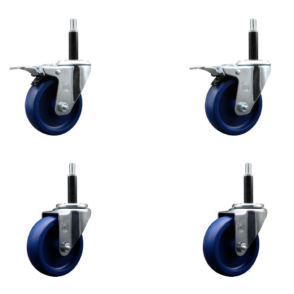 SCC-SSEXTTL20S414-SPUS-2-S-2-34 Stainless Steel Solid Polyurethane Swivel Expanding Stem Caster with 4 in. Blue Wheels & 0.75 in. Stems - Set of 4