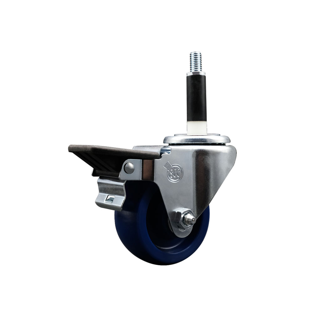 SCC-EX20S314-SPUS-PLB-78 Solid Polyurethane Expanding Stem Swivel Caster with 3 in. Blue Wheel & 0.87 in. Stem & Posi Locking Brake