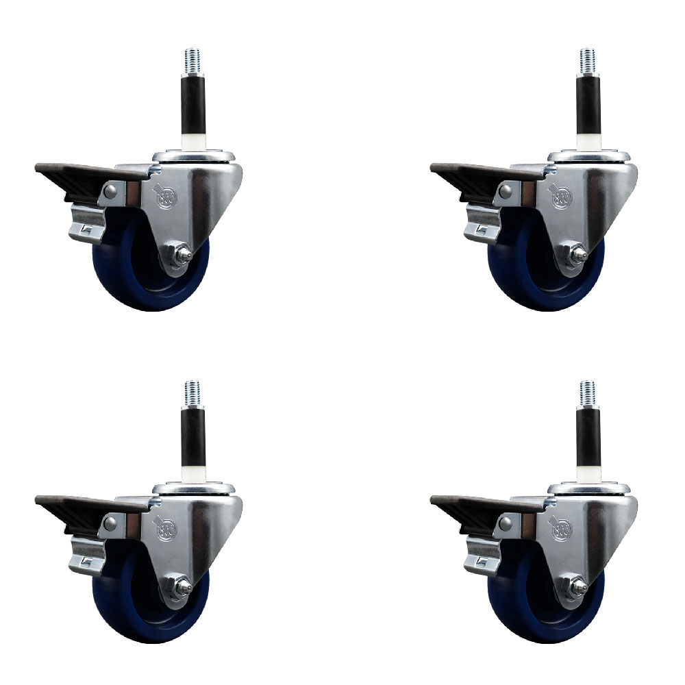 SCC-EX20S314-SPUS-PLB-78-4 Solid Polyurethane Swivel Expanding Stem Caster with 3 in. Blue Wheels & 0.87 in. Stems - Set of 4
