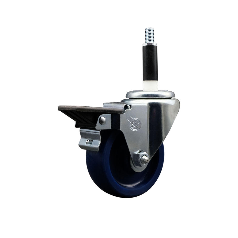 SCC-EX20S3514-SPUS-PLB-78 Solid Polyurethane Expanding Stem Swivel Caster with 3.5 in. Blue Wheel & 0.87 in. Stem & Posi Locking Brake