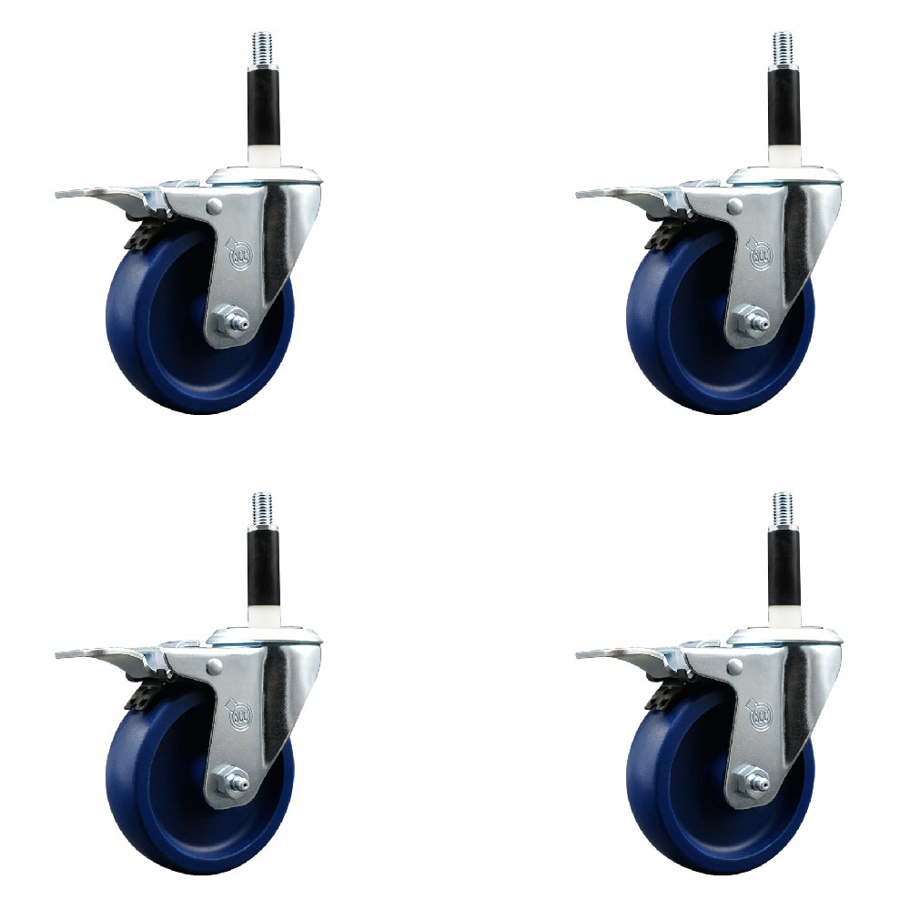SCC-EXTTL20S414-SPUS-78-4 Solid Polyurethane Swivel Expanding Stem Caster with 4 in. Blue Wheels & 0.87 in. Stems - Set of 4