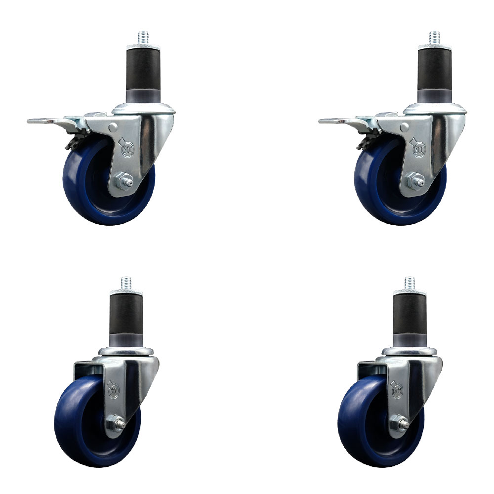 SCC-EXTTL20S3514-SPUS-2-S-2-158 Solid Polyurethane Swivel Expanding Stem Caster with 3.5 in. Blue Wheels & 1.63 in. Stems - Set of 4