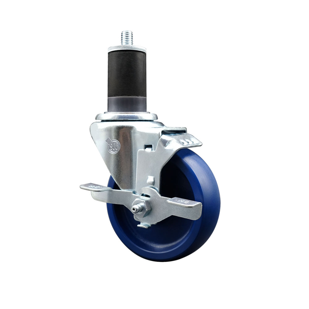 SCC-EX20S414-SPUS-TLB-158 Solid Polyurethane Expanding Stem Swivel Caster with 4 in. Blue Wheel & 1.63 in. Stem & Top Locking Brake