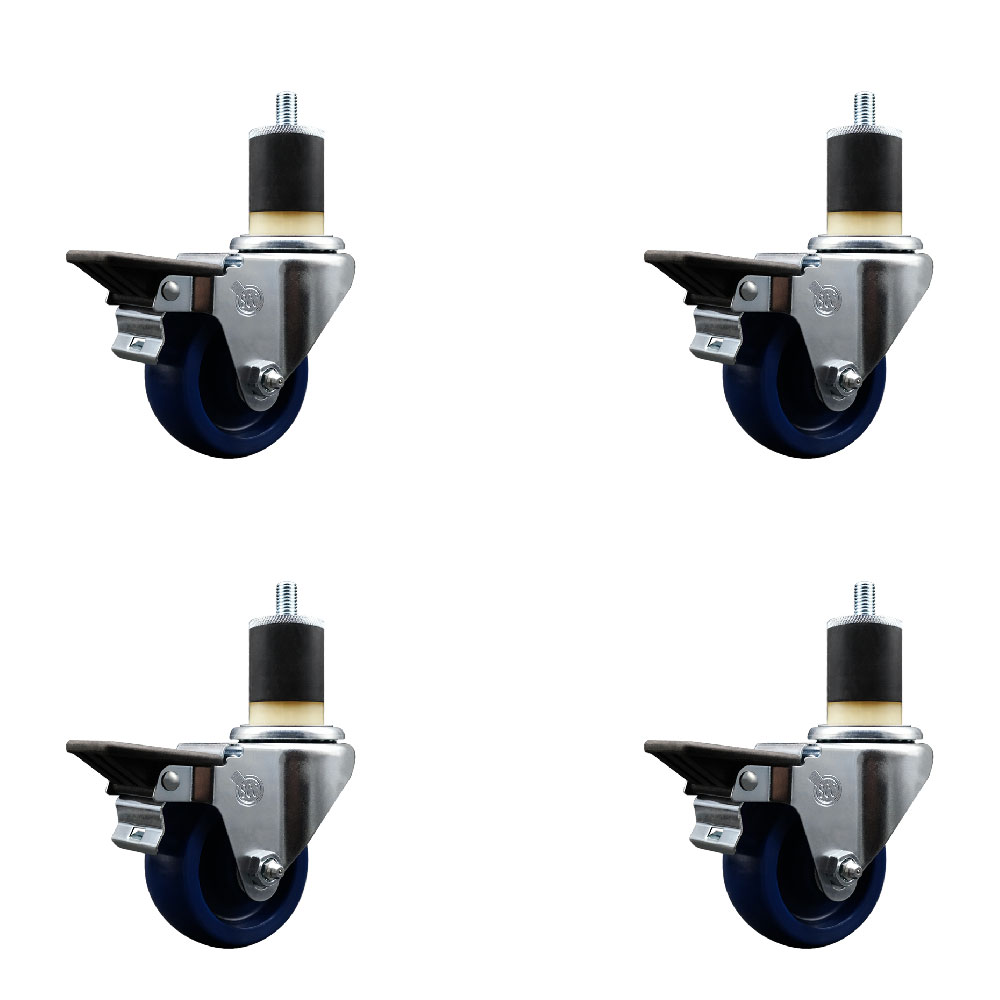 SCC-EX20S314-SPUS-PLB-178-4 Solid Polyurethane Swivel Expanding Stem Caster with 3 in. Blue Wheels & 1.87 in. Stems - Set of 4