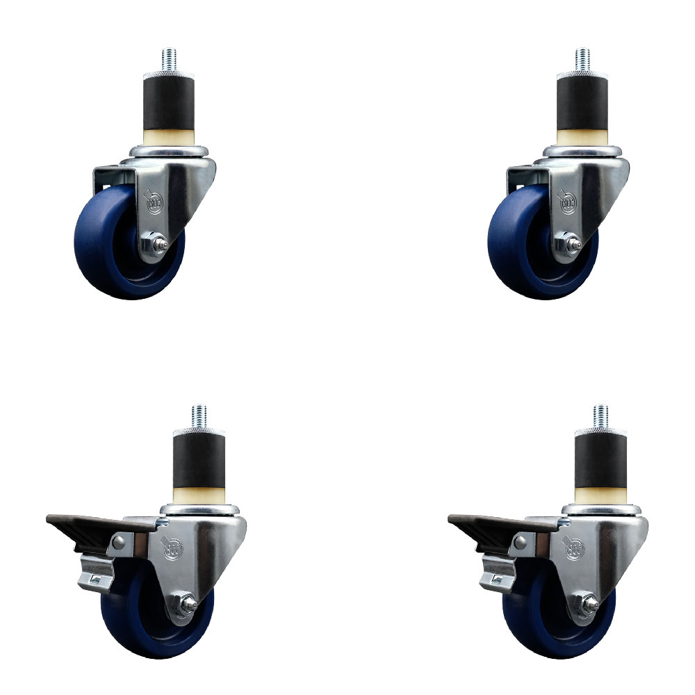 SCC-EX20S314-SPUS-2-PLB-2-178 Solid Polyurethane Swivel Expanding Stem Caster with 3 in. Blue Wheels & 1.87 in. Stems - Set of 4