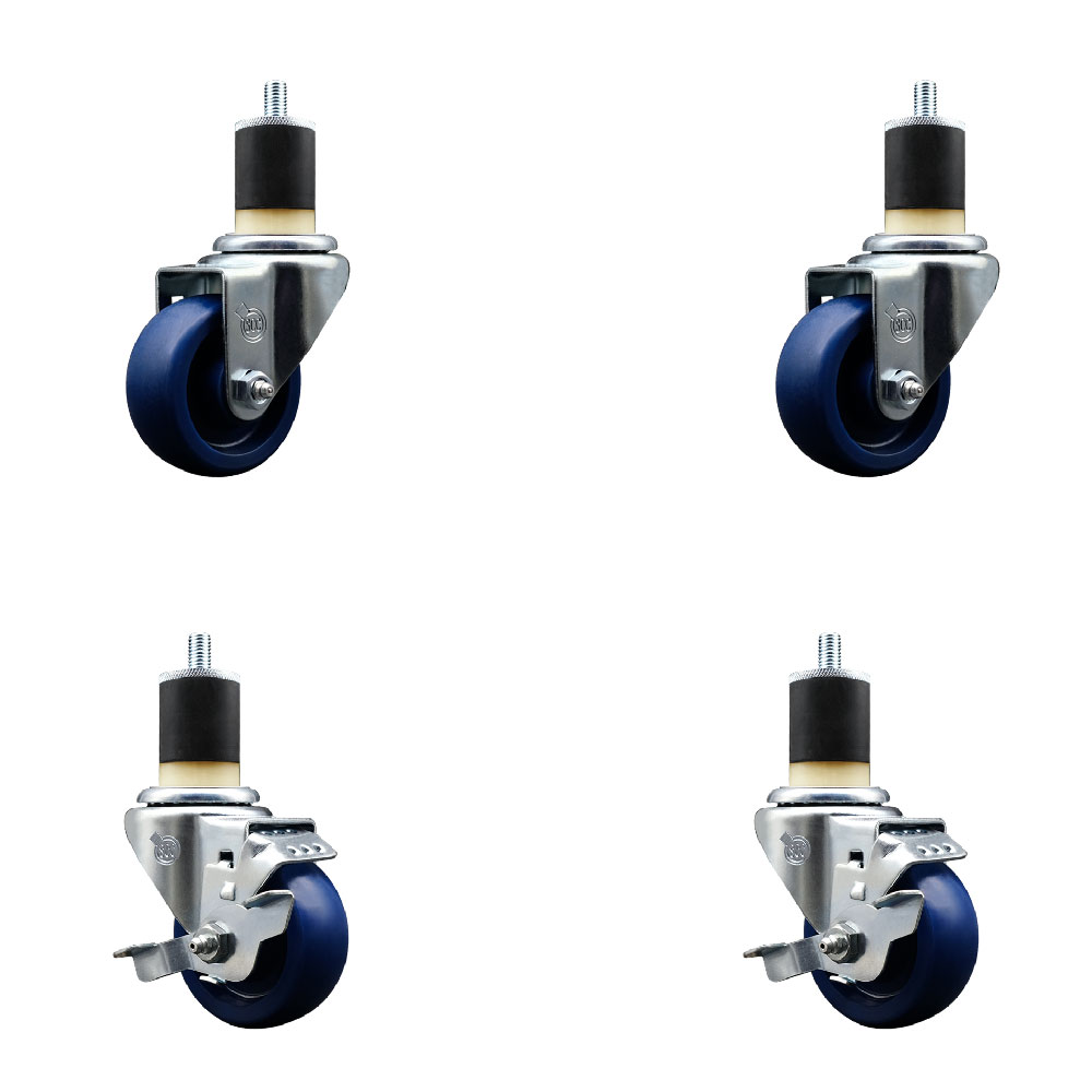 SCC-EX20S314-SPUS-2-TLB-2-178 Solid Polyurethane Swivel Expanding Stem Caster with 3 in. Blue Wheels & 1.87 in. Stems - Set of 4