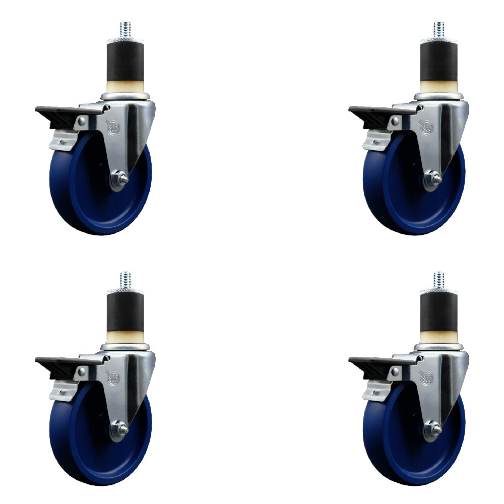 SCC-EX20S514-SPUS-PLB-178-4 Solid Polyurethane Swivel Expanding Stem Caster with 5 in. Blue Wheels & 1.87 in. Stems - Set of 4