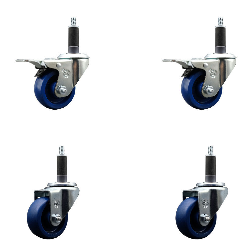 SCC-EXTTL20S314-SPUS-2-S-2-1 Solid Polyurethane Swivel Expanding Stem Caster with 3 in. Blue Wheels & 1 in. Stems - Set of 4